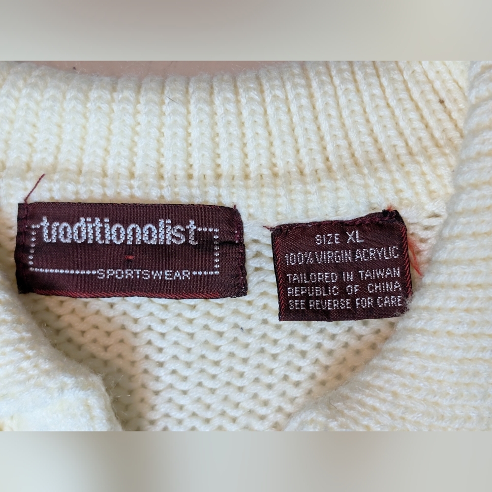 Vintage Men's Cream Cable Knit Cardigan Traditionalist Sportswear Grandpacore XL - Picture 5 of 9